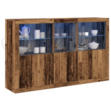 vidaXL Μπουφές με LED Φώτα Φθαρμένο Ξύλο 162x37x100cm Υποβλητικό Σχέδιο 1 τεμ.