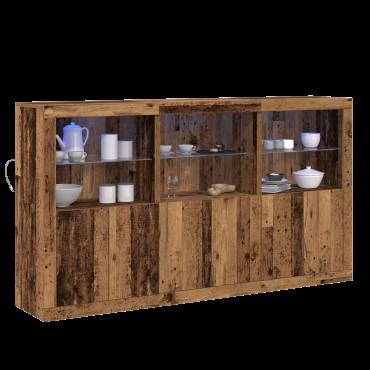 vidaXL Μπουφές με Φωτιστικά LED Παλιό Ξύλο 181,5x37x100cm Ξύλο Κατασκευασμένο 1 τεμ.