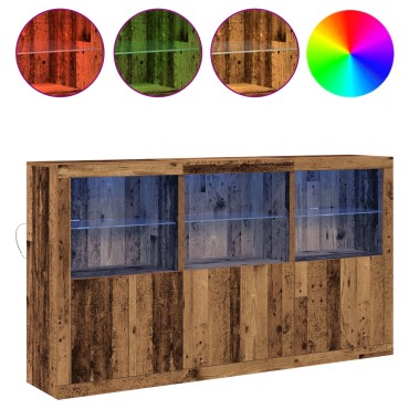 vidaXL Μπουφές με Φωτιστικά LED Παλιό Ξύλο 181,5x37x100cm Ξύλο Κατασκευασμένο 1 τεμ.