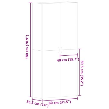 vidaXL Ντουλάπα Παπουτσιών 80x35.5x180cm Επεξεργασμένο Ξύλο Λευκό