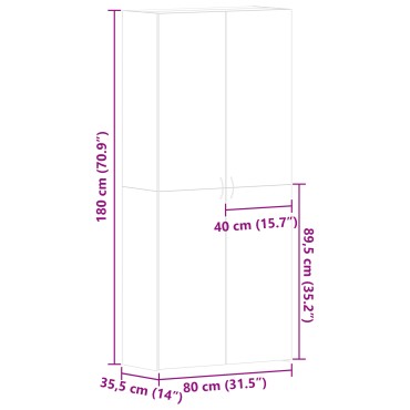 vidaXL Ντουλάπι Υποδημάτων Λευκό 80x35.5x180cm Επεξεργασμένο Ξύλο