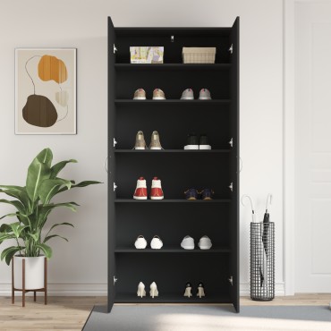 vidaXL Ντουλάπα παπουτσιών Μαύρη 80x35,5x180cm Επεξεργασμένο ξύλο