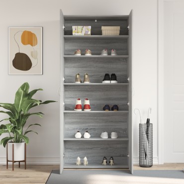 vidaXL Ντουλάπα Παπουτσιών Γκρι Σονόμα 80x35,5x180cm Επεξεργασμένο Ξύλο