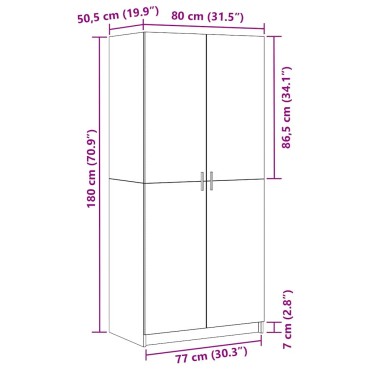 vidaXL Ντουλάπι Μαύρη Οξυά 80x50,5x180cm Επεξεργασμένο Ξύλο