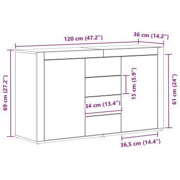 vidaXL Λευκό Πλαϊνό Γραφείο Λευκό Ξύλο 120x36x69cm Αποθήκευση 1 τεμ.