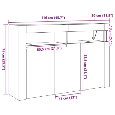 vidaXL Συρτάρι Γκρι από Μηχανικά Ξύλο 116x30x75cm Ορθογώνιο 1 τεμ.