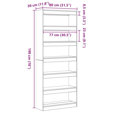 vidaXL Βιβλιοθήκη Sonoma Oak Sonoma Oak Επεξεργασμένο ξύλο 80x30x198 cm 1 τεμ.