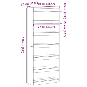 vidaXL Βιβλιοθήκη 6 επιπέδων 80x30x198cm Επεξεργασμένο Ξύλο 1 τεμ.