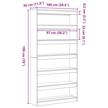 vidaXL Βιβλιοθήκη 6 επιπέδων 100x30x198cm Επεξεργασμένο Ξύλο 1 τεμ.
