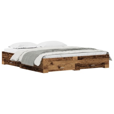 Bed Frame με Συρτάρια Παλαιού Ξύλου 180x200 εκ. Κατασκευασμένο Ξύλο