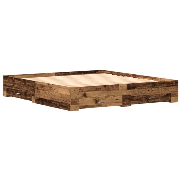 Bed Frame με Συρτάρια Παλαιού Ξύλου 180x200 εκ. Κατασκευασμένο Ξύλο