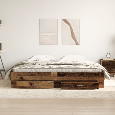 Bed Frame με Συρτάρια Παλαιού Ξύλου 180x200 εκ. Κατασκευασμένο Ξύλο