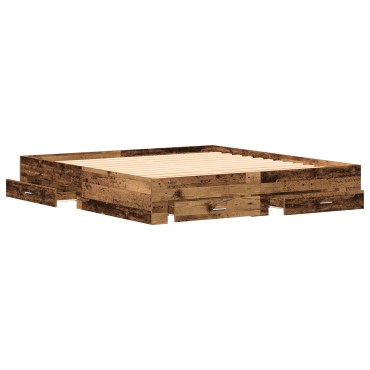 Bed Frame με Συρτάρια Παλαιού Ξύλου 180x200 εκ. Κατασκευασμένο Ξύλο