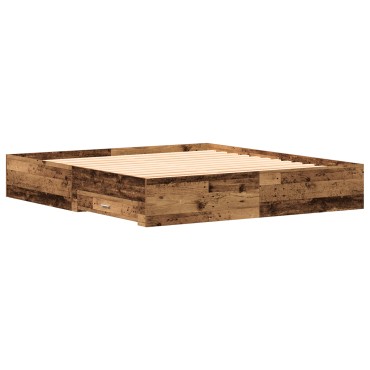 Bed Frame με Συρτάρια Παλαιού Ξύλου 180x200 εκ. Κατασκευασμένο Ξύλο