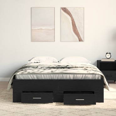 Bed Frame με Συρτάρια Μαύρη Δρυς 120x190 εκ Επεξεργασμένο Ξύλο