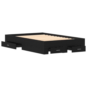 Bed Frame με Συρτάρια Μαύρη Δρυς 120x190 εκ Επεξεργασμένο Ξύλο