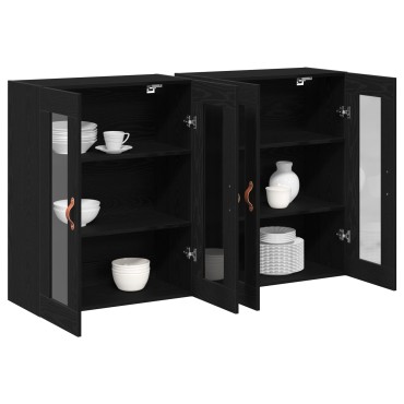 vidaXL Τοίχου Ντουλάπια 2 τεμ. Μαύρη Δρυς 69,5x34x90cm Συνθετικό Ξύλο