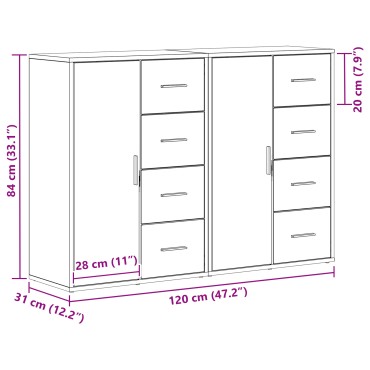 vidaXL Μπουφέδες 2 τεμ. Μαύρος Δρυς 60x31x84cm Συνθετικό ξύλο