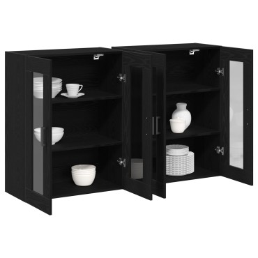vidaXL Τοίχου Ντουλάπια 2 τεμ. Μαύρο Δρυς 69,5x34x90cm Επεξεργασμένο Ξύλο