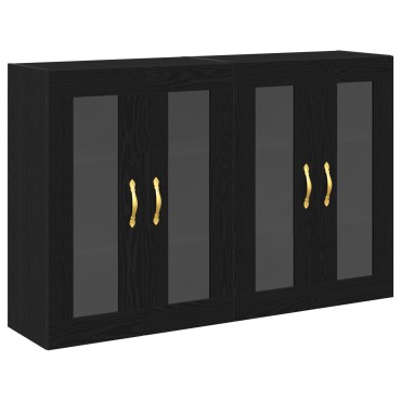 vidaXL Τοίχου ντουλάπες 2 τεμ. Μαύρη Δρυς 69,5x34x90cm Κατασκευασμένο ξύλο
