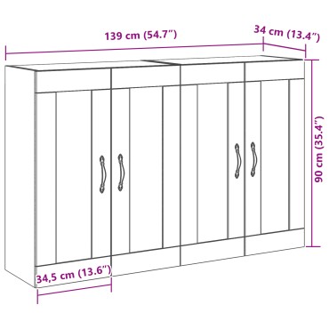 vidaXL Τοίχου ντουλάπες 2 τεμ. Μαύρη Δρυς 69,5x34x90cm Κατασκευασμένο ξύλο