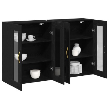 vidaXL Τοίχου ντουλάπες 2 τεμ. Μαύρη Δρυς 69,5x34x90cm Κατασκευασμένο ξύλο