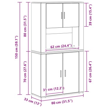 vidaXL Υψηλός ντουλάπι Μαύρος Δρυς 80x33x150cm Επεξεργασμένο ξύλο 1 τεμ.