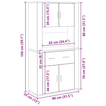 vidaXL Υψηλό ντουλάπι Παλαιού Ξύλου 80x33x150cm Κατασκευασμένο Υλικό 1 τεμ.
