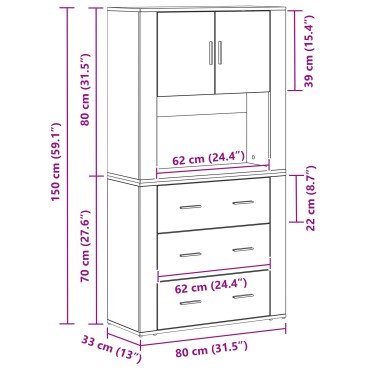 vidaXL Υψηλή Ντουλάπα Artisan Oak 80x33x150cm Επεξεργασμένο Ξύλο 1 τεμ.
