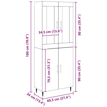 vidaXL Υψηλό Ντουλάπι Παλιού Ξύλου 69.5x34x180cm Μηχανικά Ξύλο 1 τεμ.