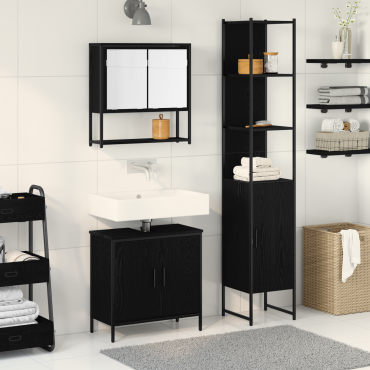 vidaXL Σετ Επίπλων Μπάνιου 3 τεμ. Μαύρο 33x33x185,5 εκ