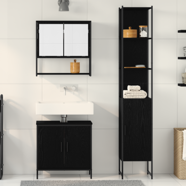 vidaXL Σετ Επίπλων Μπάνιου 3 τεμ. Μαύρο 33x33x185,5 εκ
