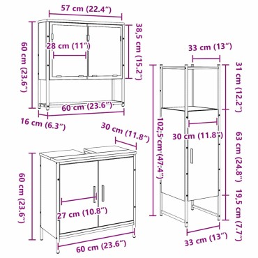 vidaXL Σετ Επίπλων Μπάνιου 3 τεμ. Καφέ 33x33x113,5 εκ