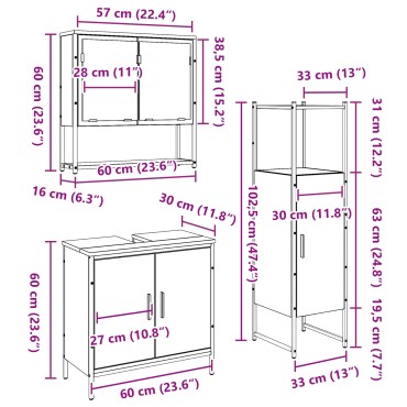 vidaXL Σετ Επίπλων Μπάνιου 3 τεμ. Καφέ 33x33x113,5 εκ