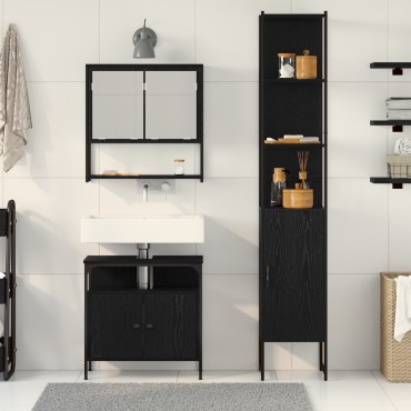 vidaXL Σετ Επίπλων Μπάνιου 3 τεμ. Μαύρη Οξυά 33x33x185,5 εκ