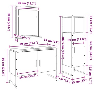vidaXL Σετ Επίπλων Μπάνιου 3 τεμ. Καφέ 33x33x113.5 εκ