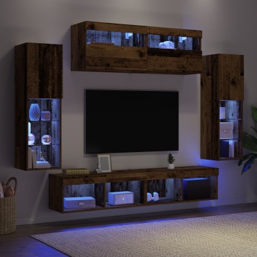 vidaXL Σετ 8 Επιτοίχιων Μονάδων TV με LED Παλαιό Ξύλο Επεξεργασμένο Ξύλο