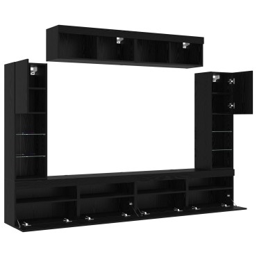 vidaXL Σετ 8 Μονάδων Τηλεόρασης με LED Μαύρη Δρυς Επεξεργασμένο Ξύλο