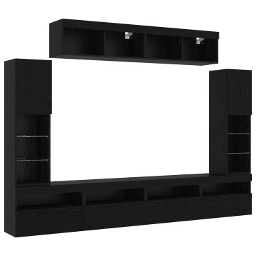 vidaXL Σετ 8 Μονάδων Τηλεόρασης με LED Μαύρη Δρυς Επεξεργασμένο Ξύλο