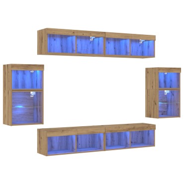 vidaXL 8 κομμάτια Μονάδες Τηλεόρασης με LED Artisan Oak από επεξεργασμένο ξύλο