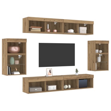 vidaXL 8 κομμάτια Μονάδες Τηλεόρασης με LED Artisan Oak από επεξεργασμένο ξύλο