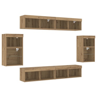 vidaXL 8 κομμάτια Μονάδες Τηλεόρασης με LED Artisan Oak από επεξεργασμένο ξύλο