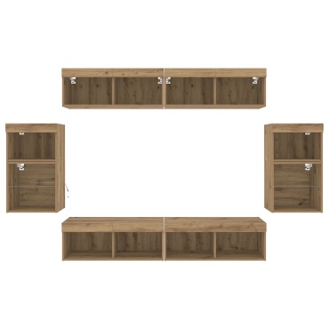 vidaXL 8 κομμάτια Μονάδες Τηλεόρασης με LED Artisan Oak από επεξεργασμένο ξύλο
