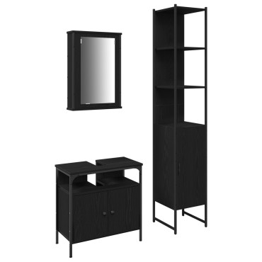 vidaXL Σετ Επίπλων Μπάνιου 3 τεμ. Μαύρη Οξυά 33x33x185,5 εκ