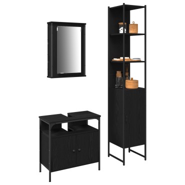 vidaXL Σετ Επίπλων Μπάνιου 3 τεμ. Μαύρη Οξυά 33x33x185,5 εκ