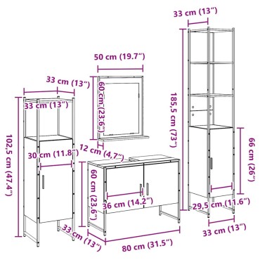 vidaXL Σετ Επίπλων Μπάνιου 4 τεμ. Καφέ 33x33x185,5 εκ