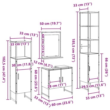 vidaXL Σετ Επίπλων Μπάνιου 4 τεμ. Καφέ 33x33x185,5 εκ