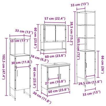 vidaXL Σετ Επίπλων Μπάνιου 4 τεμ. Καφέ 33x33x185,5 εκ
