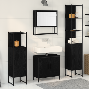vidaXL Σετ Επίπλων Μπάνιου 4 τεμ. Μαύρο 33x33x185,5 εκ