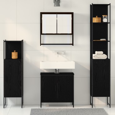 vidaXL Σετ Επίπλων Μπάνιου 4 τεμ. Μαύρο 33x33x185,5 εκ